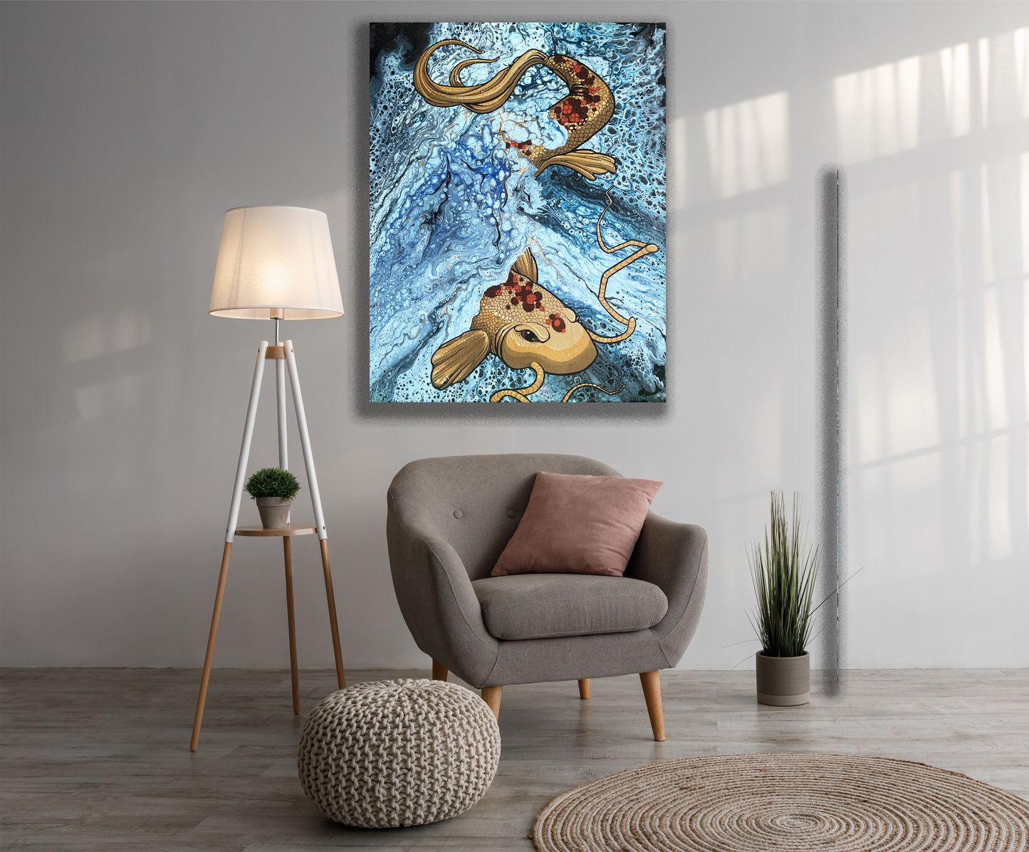 Original Abstract Collaboration Poems/MWN painting "Koi" PWNinja
