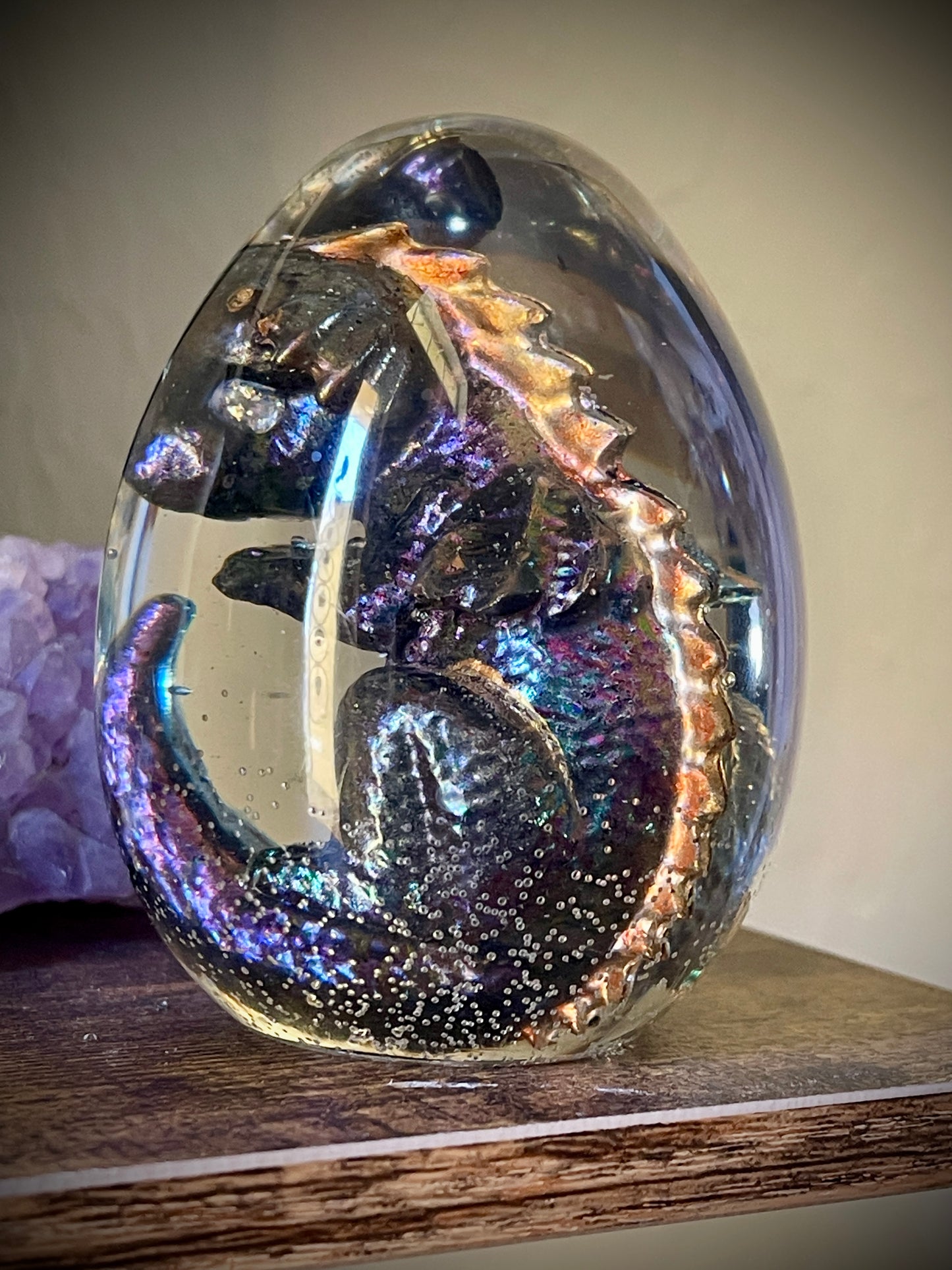 Handmade Dragon Egg Mardi Gras (Wild Dragon) with Lighted Base