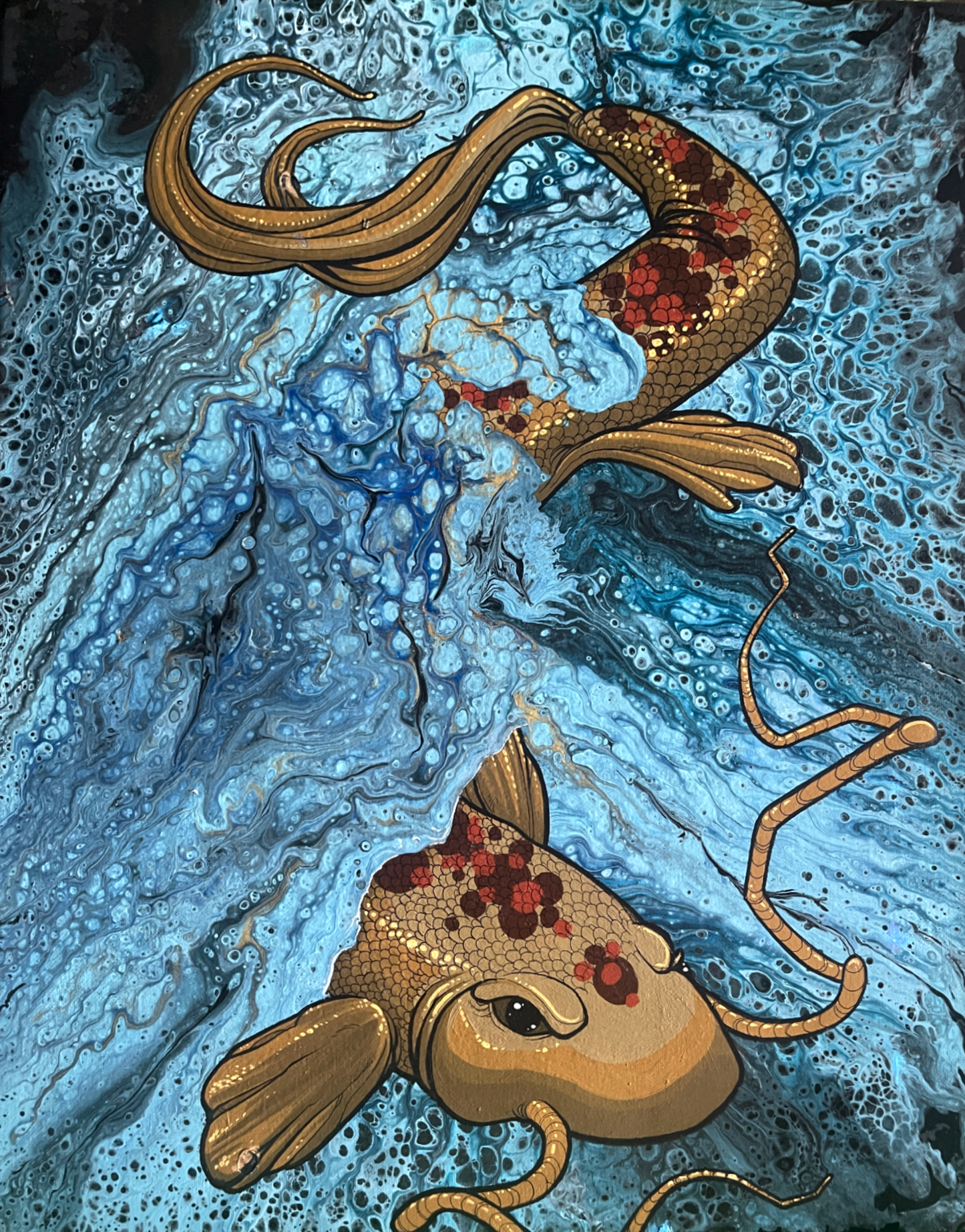 Original Abstract Collaboration Poems/MWN painting "Koi" PWNinja