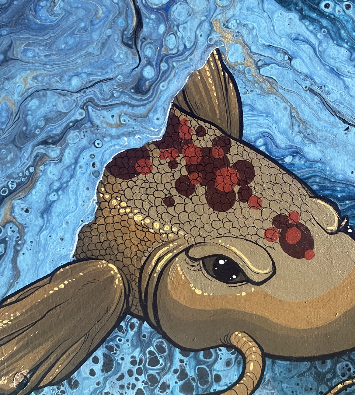 Original Abstract Collaboration Poems/MWN painting "Koi" PWNinja