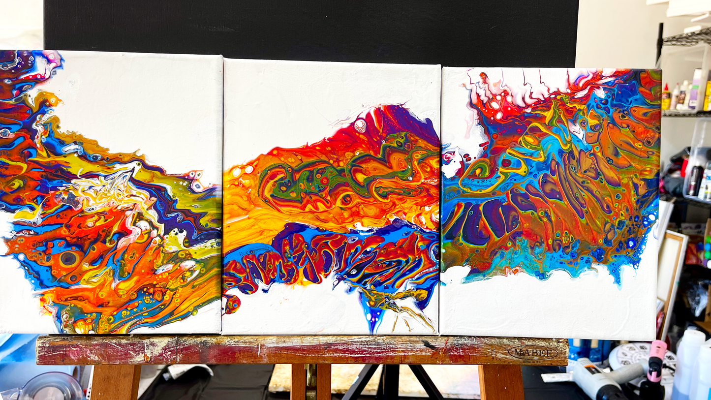 Original Abstract Triptych Painting Atlas Obscura PWNinja