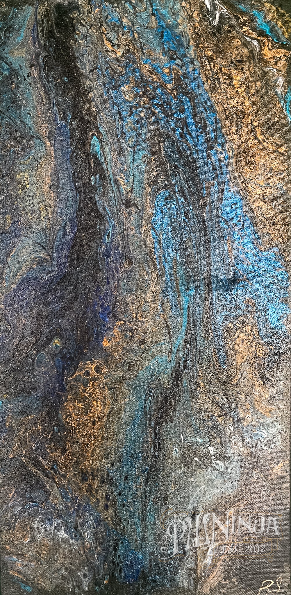 Original Abstract Canvas Painting "Bronze Flow" PWNinja
