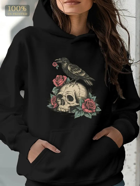 Women's Ravens and Roses Printed Hoodie