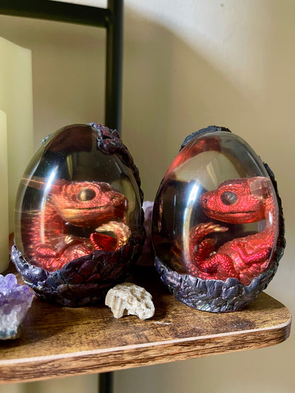 Handmade Legendary Fire and Ice Dragon Egg "Nyxir" with Lighted Base