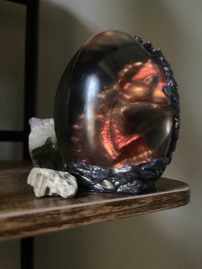 Handmade Shadow Dragon Egg Noctyra with Lighted Base