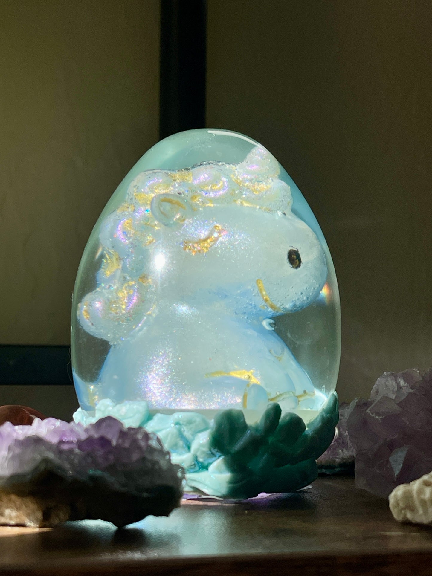 Legendary Unicorn Dragon Egg with Lighted Base