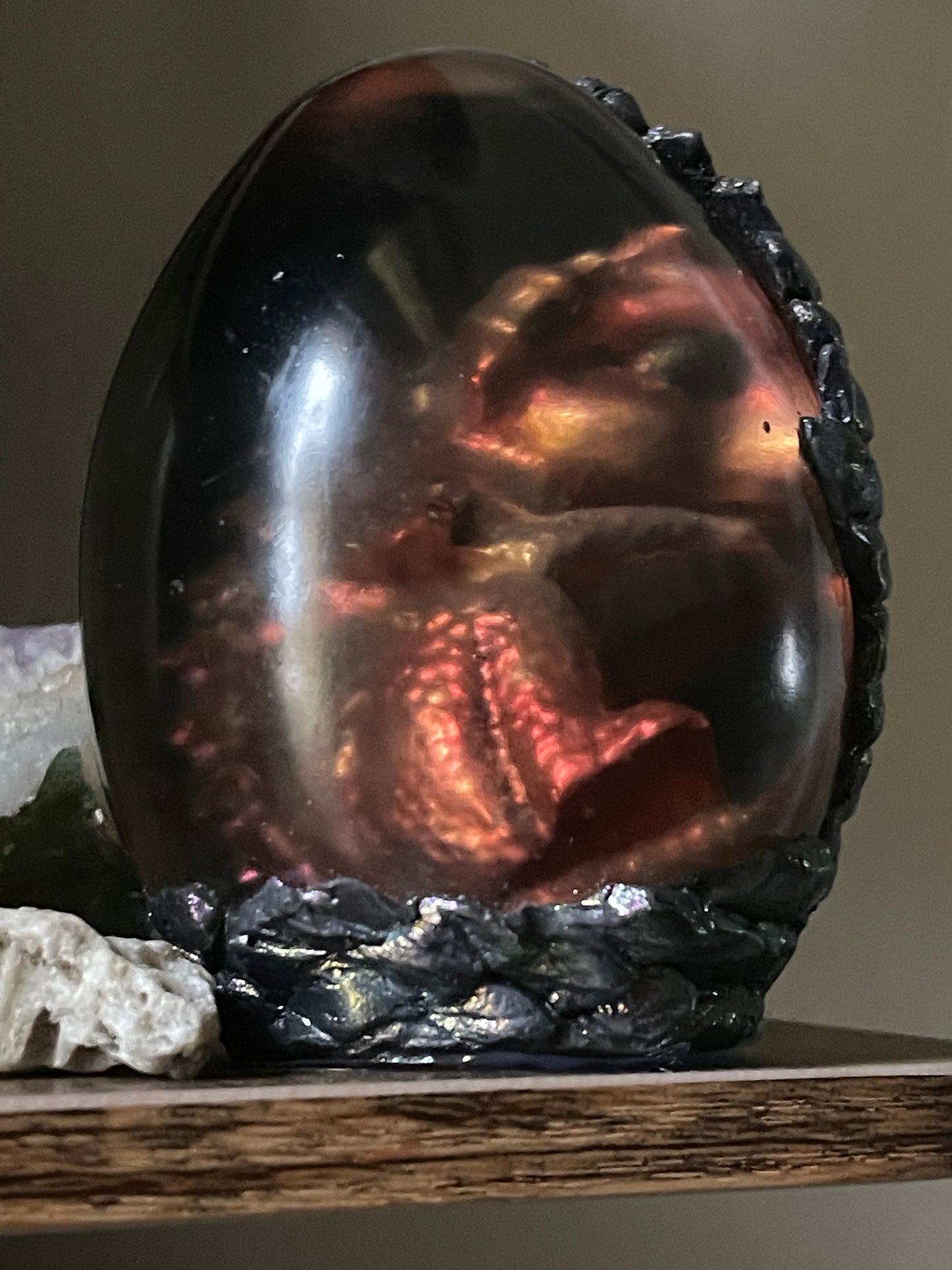 Handmade Shadow Dragon Egg Noctyra with Lighted Base