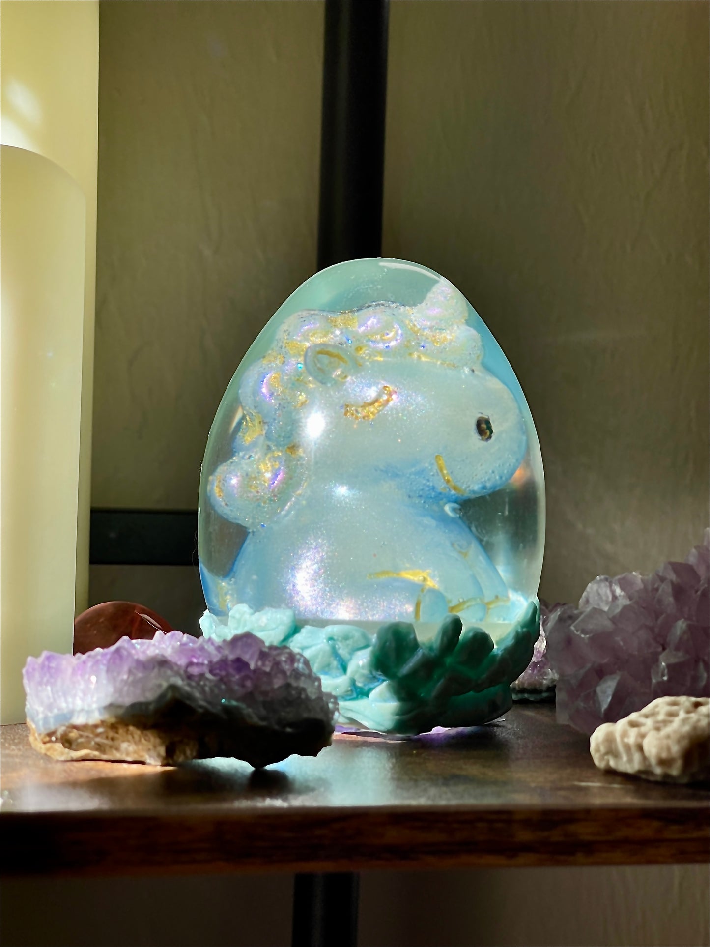 Legendary Unicorn Dragon Egg with Lighted Base