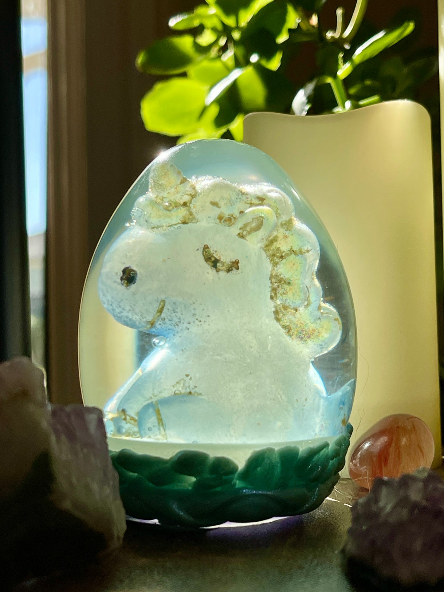 Legendary Unicorn Dragon Egg with Lighted Base