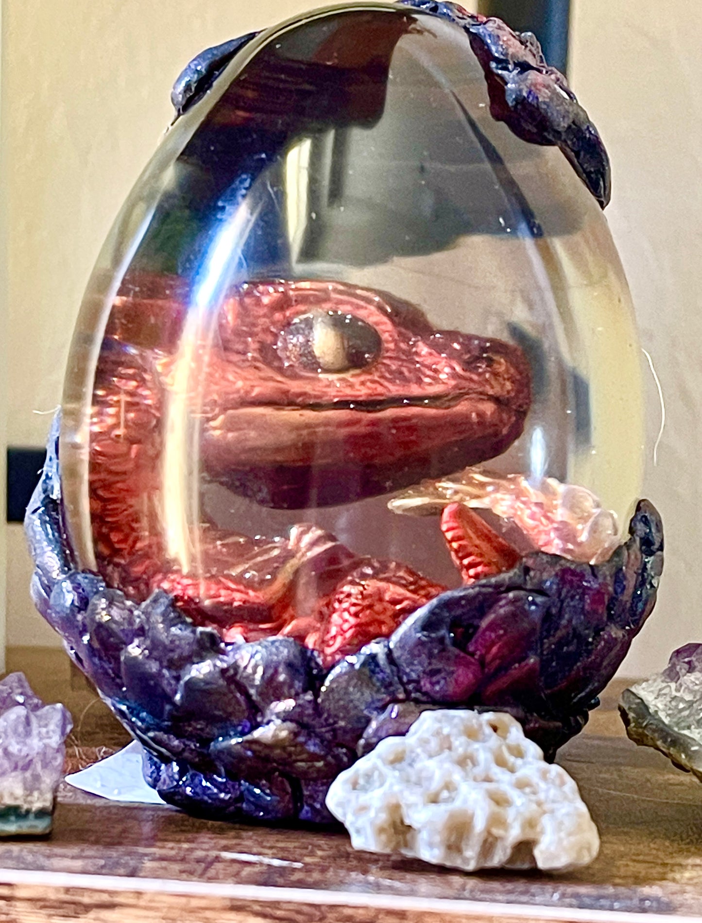 Handmade Legendary Fire and Ice Dragon Egg "Nyxir" with Lighted Base