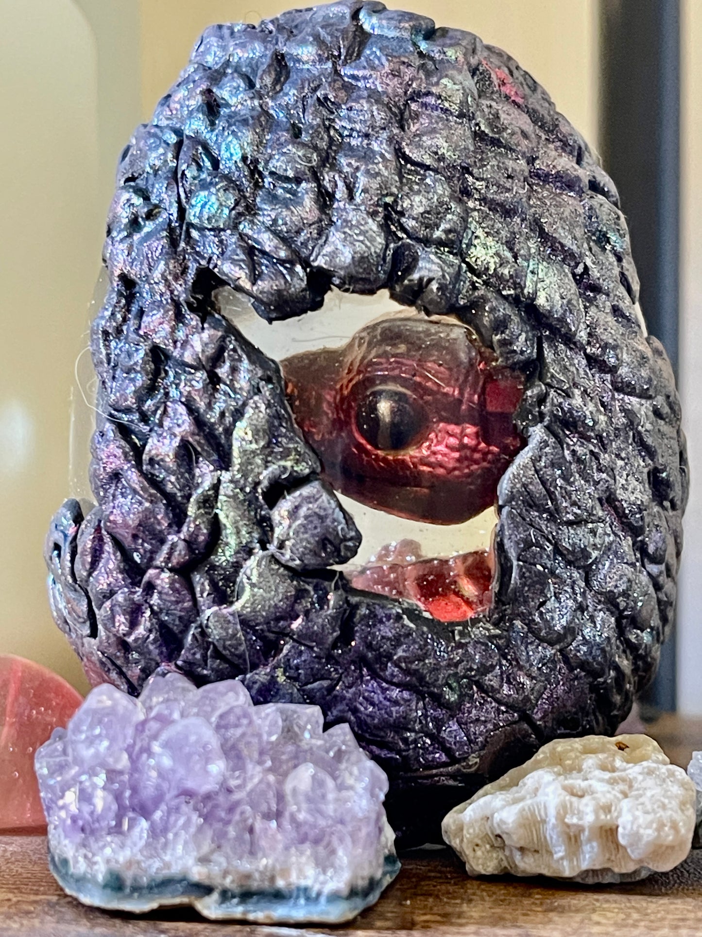 Handmade Legendary Fire and Ice Dragon Egg "Nyxir" with Lighted Base