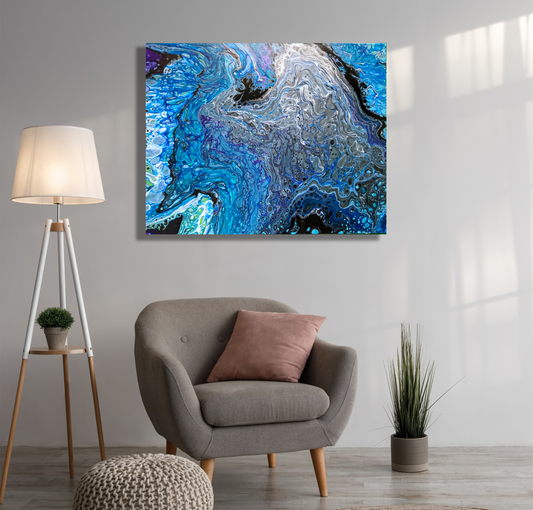 Original Abstract Acrylic Fluid Painting Art "Flight From Here" PWNinja