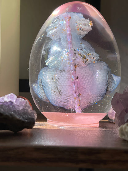 Handmade Mystic Dragon Egg Seraphyte with Lighted Base