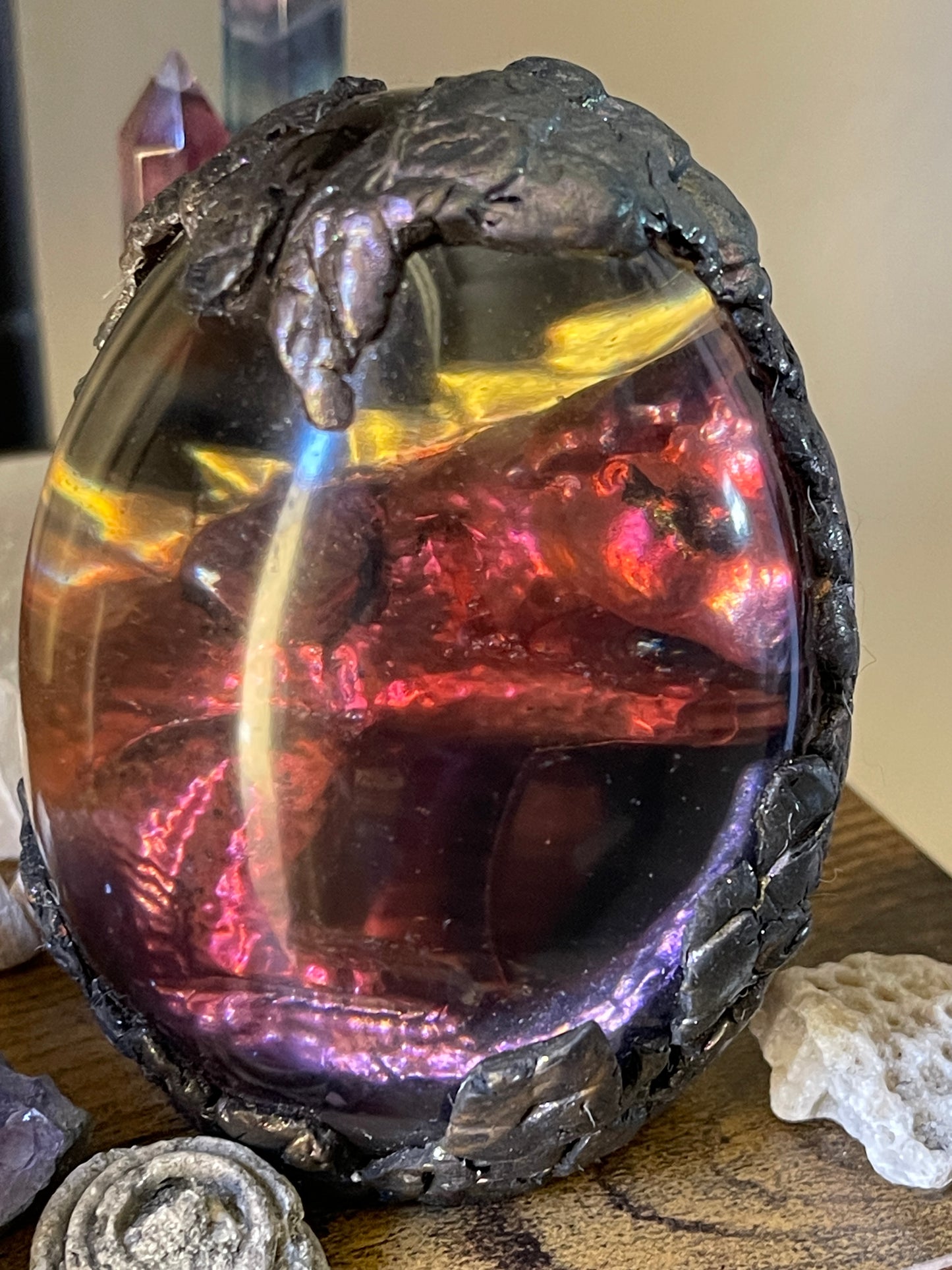 Handmade Shadow Dragon Venomir Egg with Lighted Base