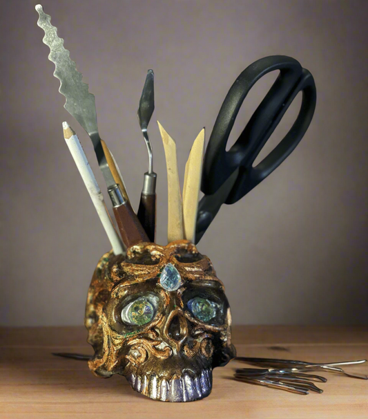 Goldleaf resin skull