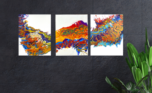Original Abstract Triptych Painting Atlas Obscura PWNinja