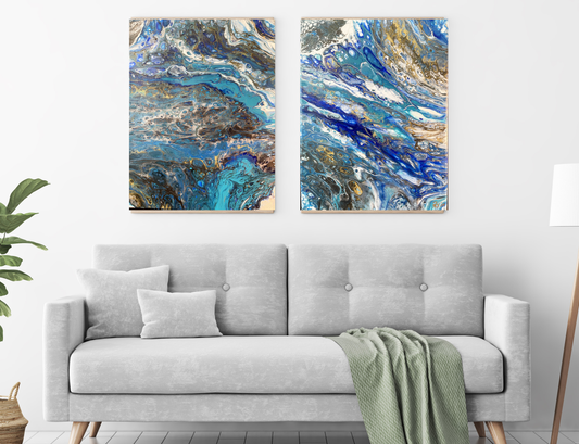 Original Abstract Painting 'Aura Flow" Diptych PWNinja